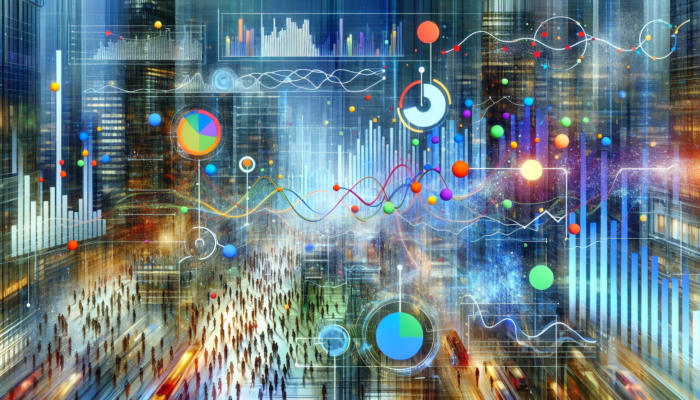 Digital dashboard displaying Google My Business Insights with graphs and charts illustrating customer behaviour in an urban area.