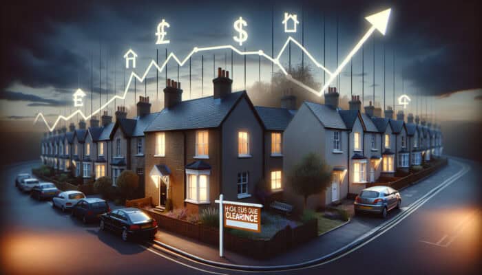 Graph illustrating the fluctuations in UK house clearance market prices alongside economic indicators.