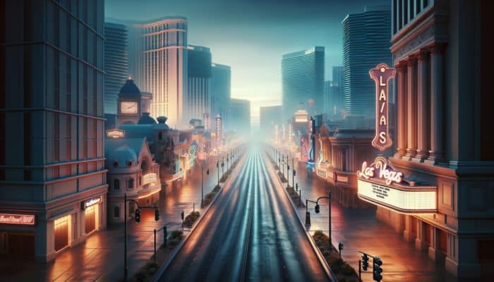 Early morning in Las Vegas with empty streets and quiet casinos.