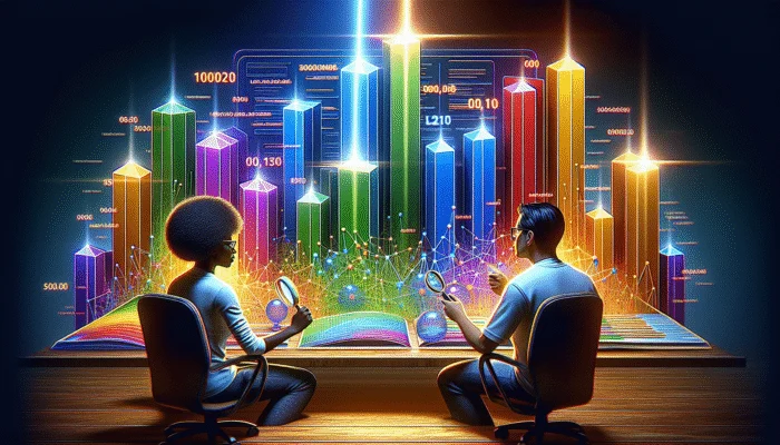 SEO professionals analysing headers with graphs indicating improved rankings and user engagement.