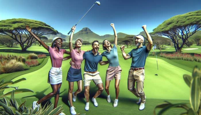 Celebration of Diverse South African Golfers on a Fairway