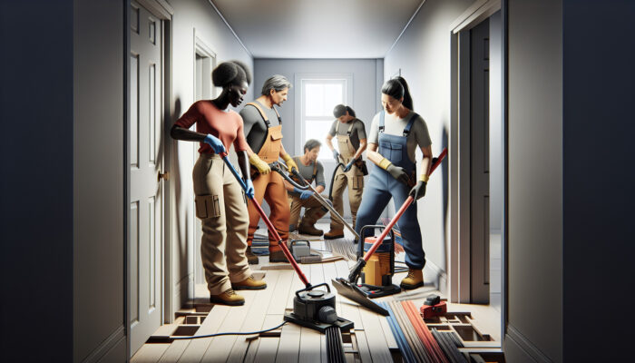 Team using specialized tools in a multi-story home to clear space efficiently and safely.