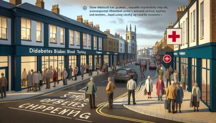 A busy Chippenham street with modern clinics offering diabetes blood testing and expert care.