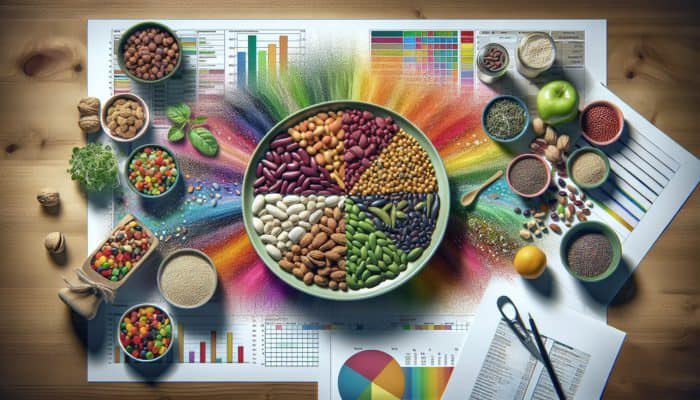 A colourful plate of legumes, nuts, seeds, and whole grains, representing balanced protein intake for teens.