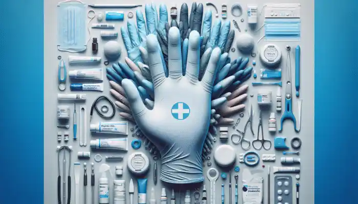 A selection of durable nitrile gloves from reputable brands such as Ansell, Sempermed, and Microflex displayed on a medical background.