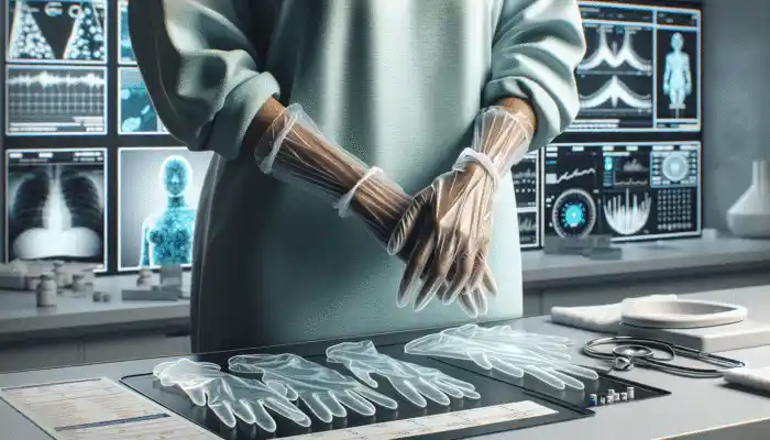 Polythene Gauntlet Gloves in Eastleigh: Transparent gloves with extended cuffs used in a sterile laboratory for arm protection and hygiene.