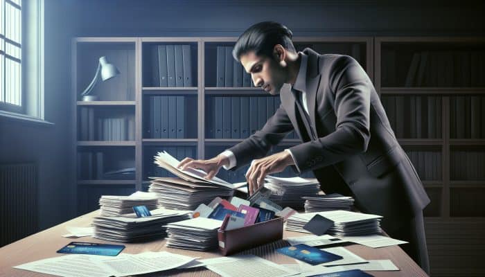How to Evaluate Debt Consolidation Loan Offers in the UK | DCL A person in the UK consolidating various credit cards and loan documents into one organised folder.