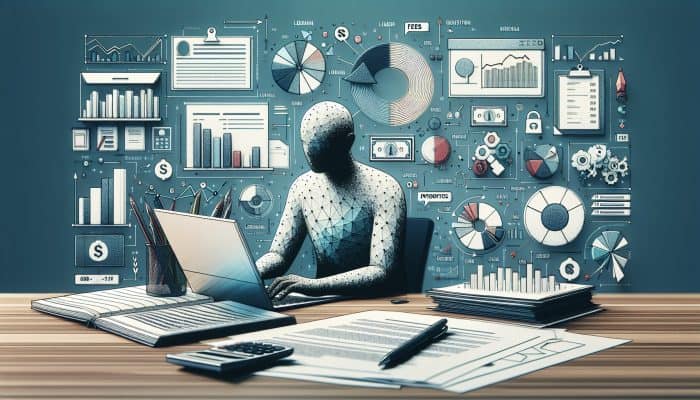 Debt Consolidation Loans Without a Bank Account: UK Solutions | DCL A person analyzing loan documents with graphs and charts on a desk, using a laptop for online lender reviews in an office.