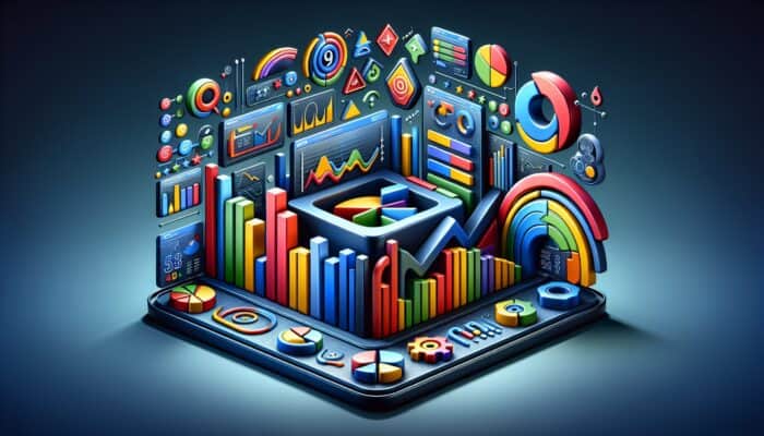 Setting Up Google Analytics for SEO Tracking: A digital dashboard displaying graphs and charts that illustrate website traffic and user engagement, featuring the Google Analytics logo.