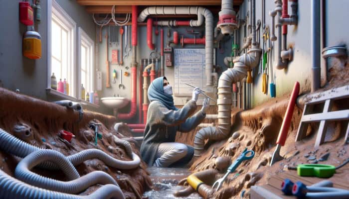 Local drain expert inspecting complex system in older Tsawwassen home, using specialised tools.