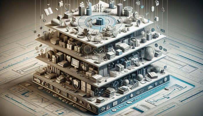 A comprehensive three-tiered framework with interconnected layers, enhancing efficiency across sectors such as healthcare, education, and business.