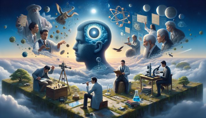 A tranquil equinox setting showcasing a symmetrical haircut amidst a circle of reflective experts.